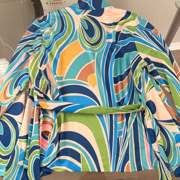 Blue and Green Abstract Women Swim Coverup by HalfHeart - Picture 8 of 11